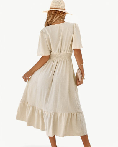 Jasmin™ | Kurzärmeliges wadenlanges Kleid mit V-Ausschnitt - Leicht und modisch